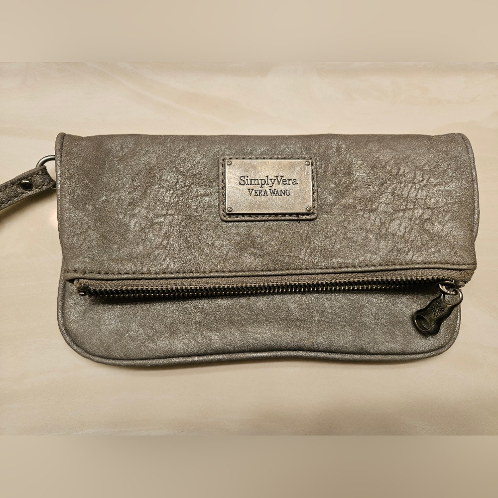 Simply Vera gray leather Fold over wristlet wallet